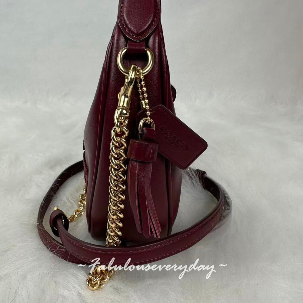 Coach Carmen Mini Crossbody Bag With Beaded Coach Graphic CCE60 Dark Wine NWT - Picture 5 of 9